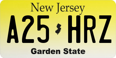 NJ license plate A25HRZ