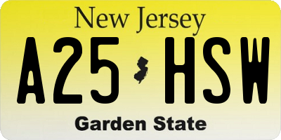 NJ license plate A25HSW