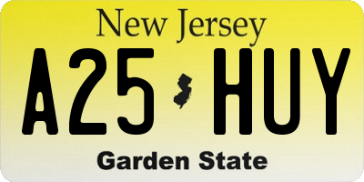 NJ license plate A25HUY