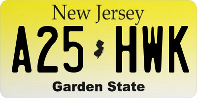 NJ license plate A25HWK