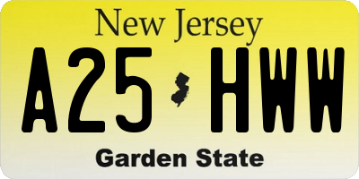NJ license plate A25HWW