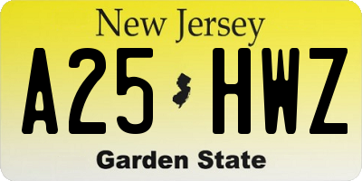 NJ license plate A25HWZ