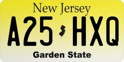 NJ license plate A25HXQ