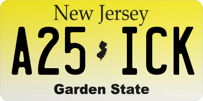 NJ license plate A25ICK