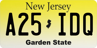 NJ license plate A25IDQ