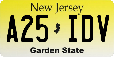 NJ license plate A25IDV