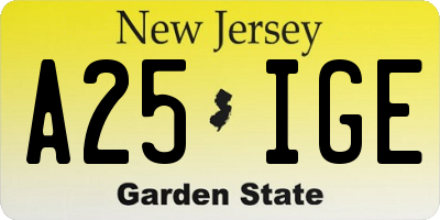 NJ license plate A25IGE