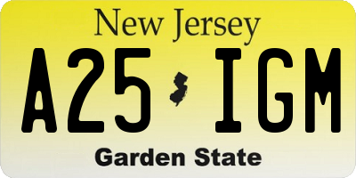 NJ license plate A25IGM