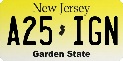 NJ license plate A25IGN