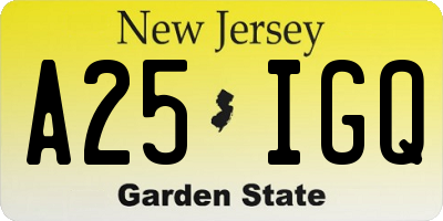 NJ license plate A25IGQ