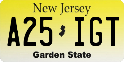 NJ license plate A25IGT