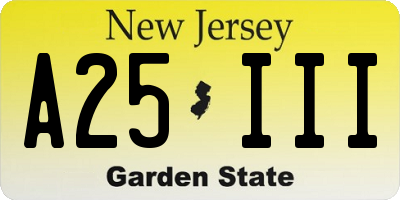 NJ license plate A25III