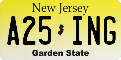 NJ license plate A25ING