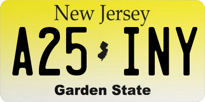 NJ license plate A25INY