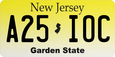 NJ license plate A25IOC