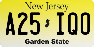 NJ license plate A25IQO