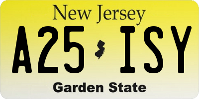 NJ license plate A25ISY