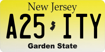NJ license plate A25ITY