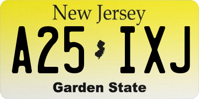 NJ license plate A25IXJ