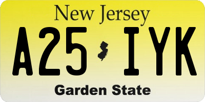 NJ license plate A25IYK