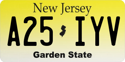 NJ license plate A25IYV