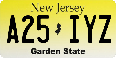 NJ license plate A25IYZ