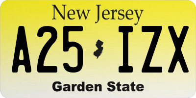 NJ license plate A25IZX