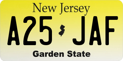NJ license plate A25JAF