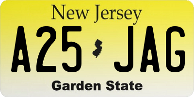 NJ license plate A25JAG