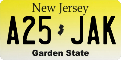 NJ license plate A25JAK