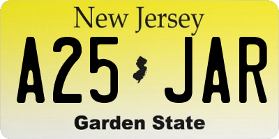 NJ license plate A25JAR