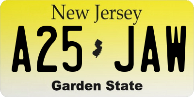 NJ license plate A25JAW