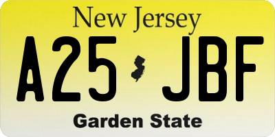 NJ license plate A25JBF