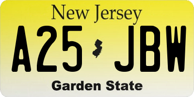 NJ license plate A25JBW