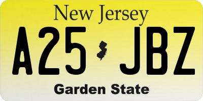 NJ license plate A25JBZ