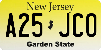NJ license plate A25JCO