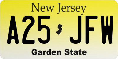 NJ license plate A25JFW
