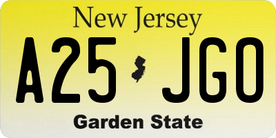 NJ license plate A25JGO