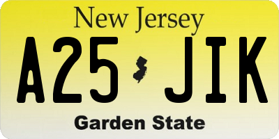 NJ license plate A25JIK