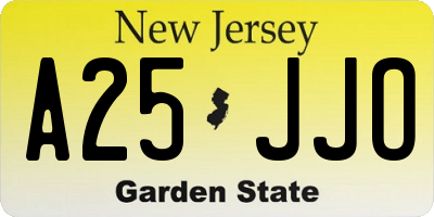 NJ license plate A25JJO