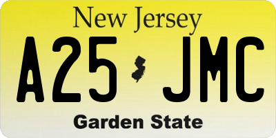 NJ license plate A25JMC