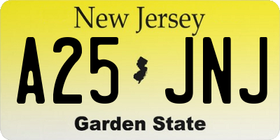 NJ license plate A25JNJ
