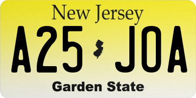 NJ license plate A25JOA