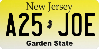 NJ license plate A25JOE
