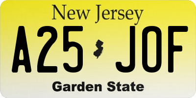 NJ license plate A25JOF