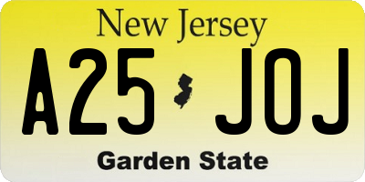 NJ license plate A25JOJ