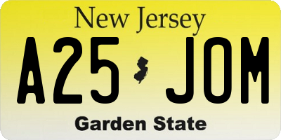 NJ license plate A25JOM