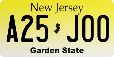 NJ license plate A25JOO