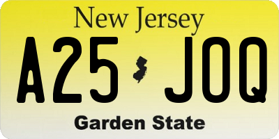 NJ license plate A25JOQ
