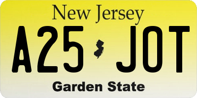 NJ license plate A25JOT